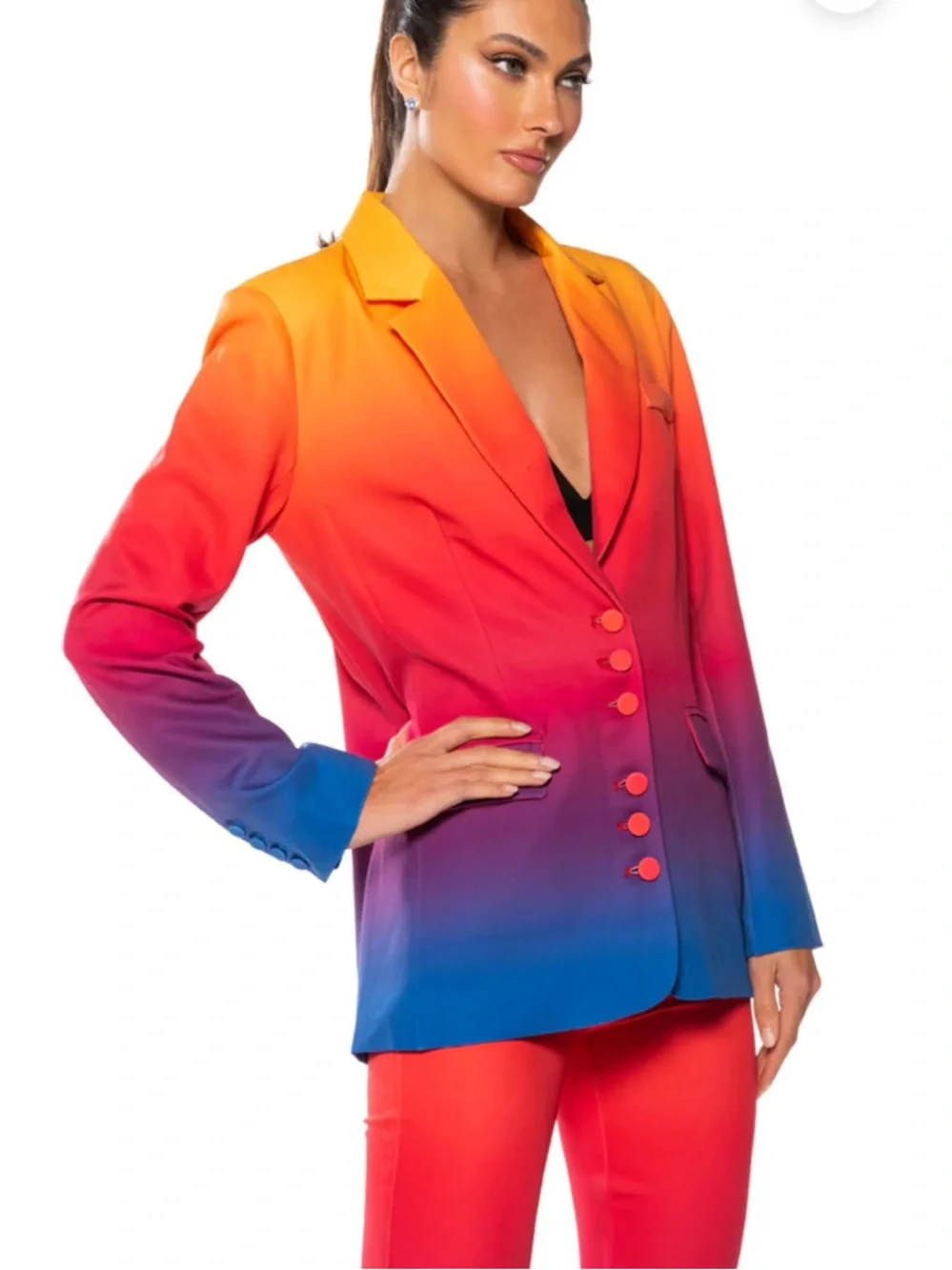 AKIRA Sunset Ombre Blazer in Orange, Pink & Blue - Picture 3 of 14
